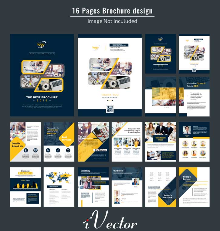 بروشور 16 صفحه ای تجاری وکتور آبی 16-pages corporate brochure design