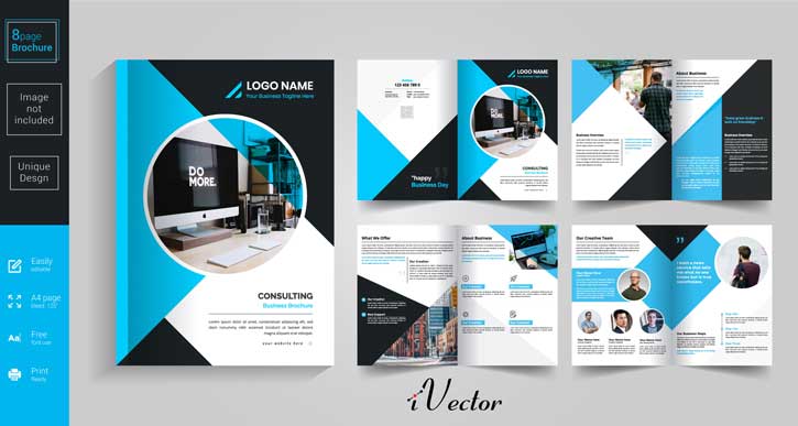 بروشور 8 صفحه ای خلاقانه آبی 8 pages blue brochure design