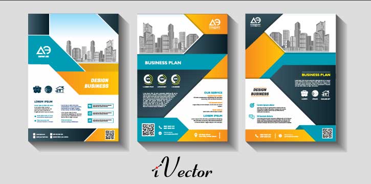 وکتور تراکت تبلیغاتی شرکتی با تم آبی نارنجی business corporative modern flyer template design