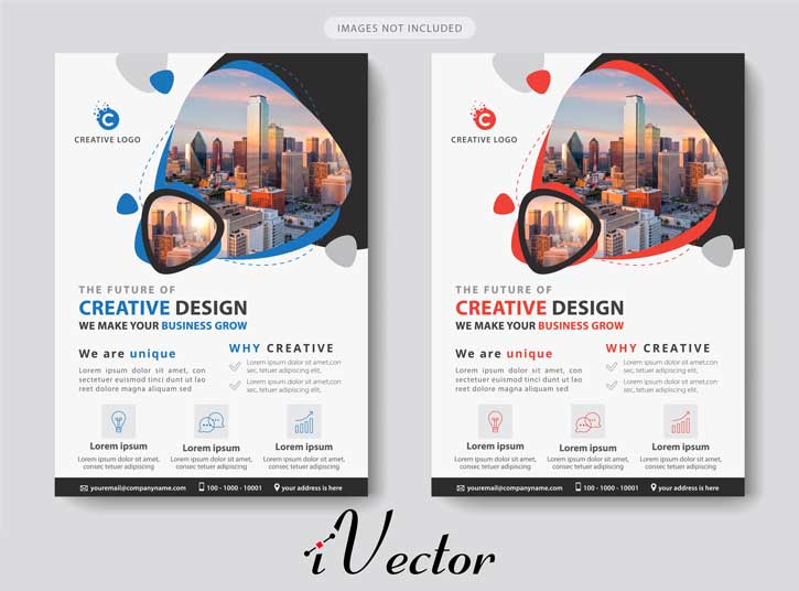 دانلود فلایر تبلیغاتی تجاری در دو طرح و رنگ قرمز و آبی corporate business template vector illustrator