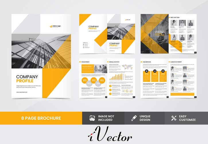 وکتور بروشور تبلیغاتی خلاقانه تجاری با تم رنگ نارنجی corporate company brochure template vector