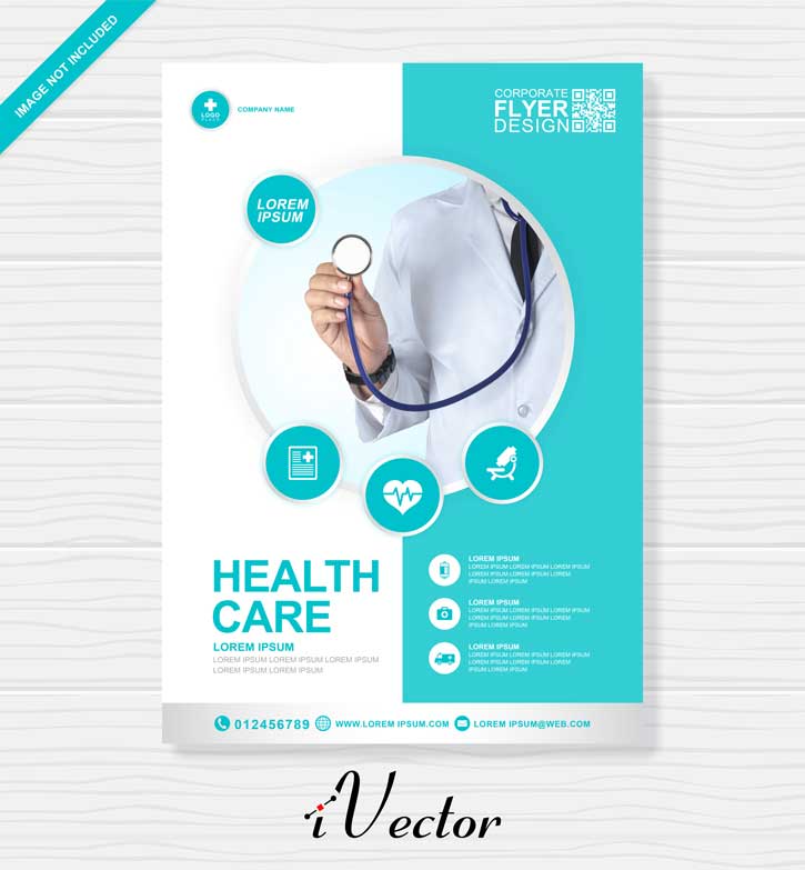 طرح وکتور فلایر(بروشور تک برگ) پزشکی با طرح آبی corporate healthcare medical cover a4 flyer design template