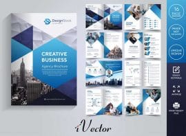 طرح بروشور وکتور شرکتی با تم رنگی آبی و مشکی corporate pages brochure template