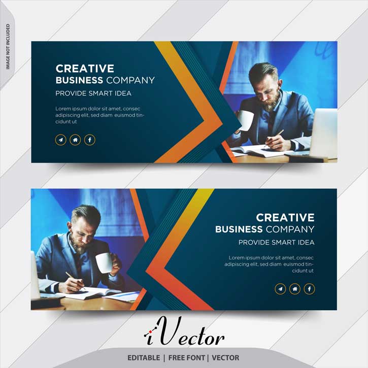 دانلود طرح وکتور بنر شرکتی خلاقانه با تم رنگی آبی creative business company banner vector