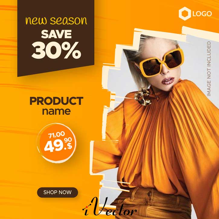 طرح وکتور بنر تبلیغات اینستاگرام مخصوص پیج های مد و لباس با تم رنگ نارنجی editable sale banner web instagram