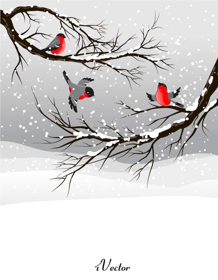 دانلود وکتور لایه باز پرنده ها در زمستان Winter Background Vector Art